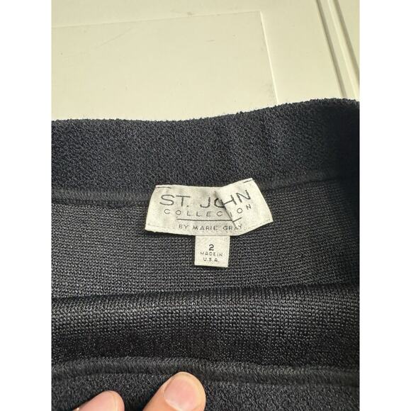 St John Collection Wool Santana Black A Line Knit Pull On Pencil Skirt Size 2 - Picture 3 of 8